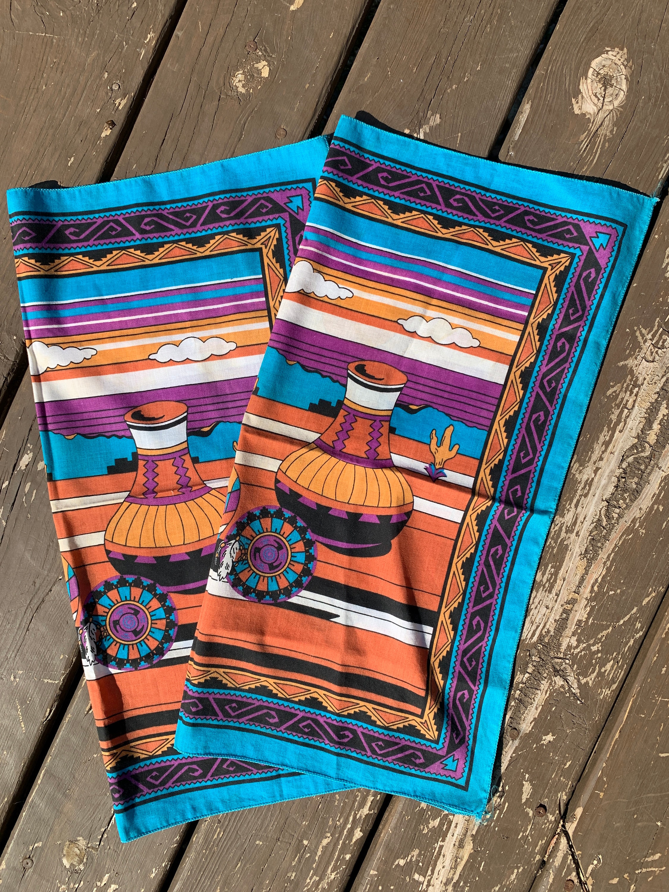 Vintage 80/'s southwestern pottery deadstock Wamcraft bandana