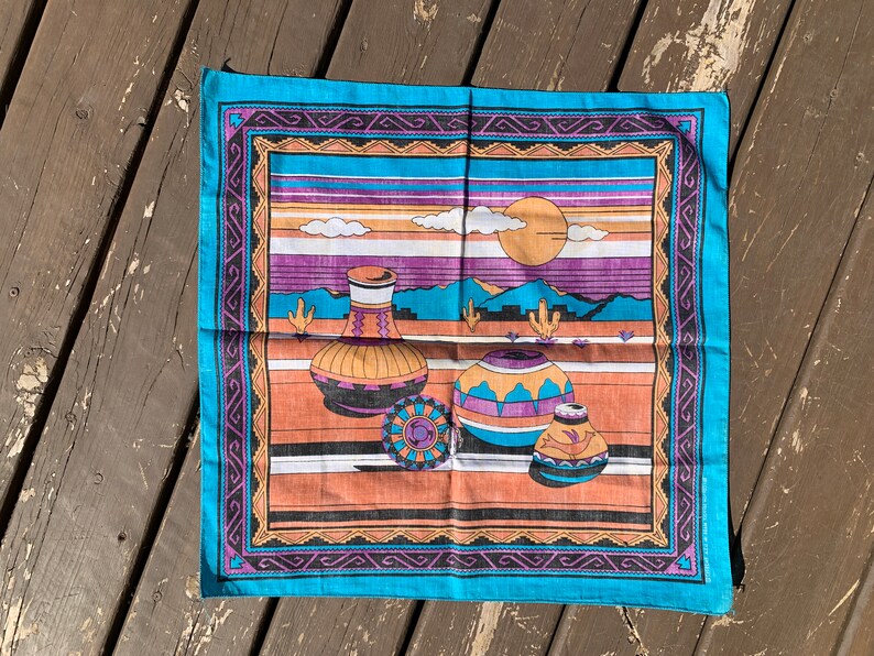 Vintage 80/'s southwestern pottery deadstock Wamcraft bandana
