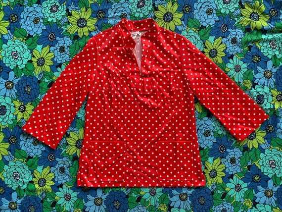 Vintage 70's Pykettes 3/4 bell sleeve polka dot b… - image 1