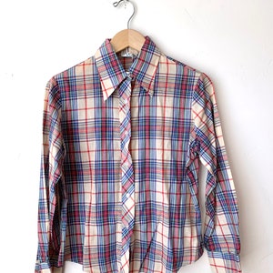 Vintage 70&#39;s Kmart plaid permanent press button up retro thin