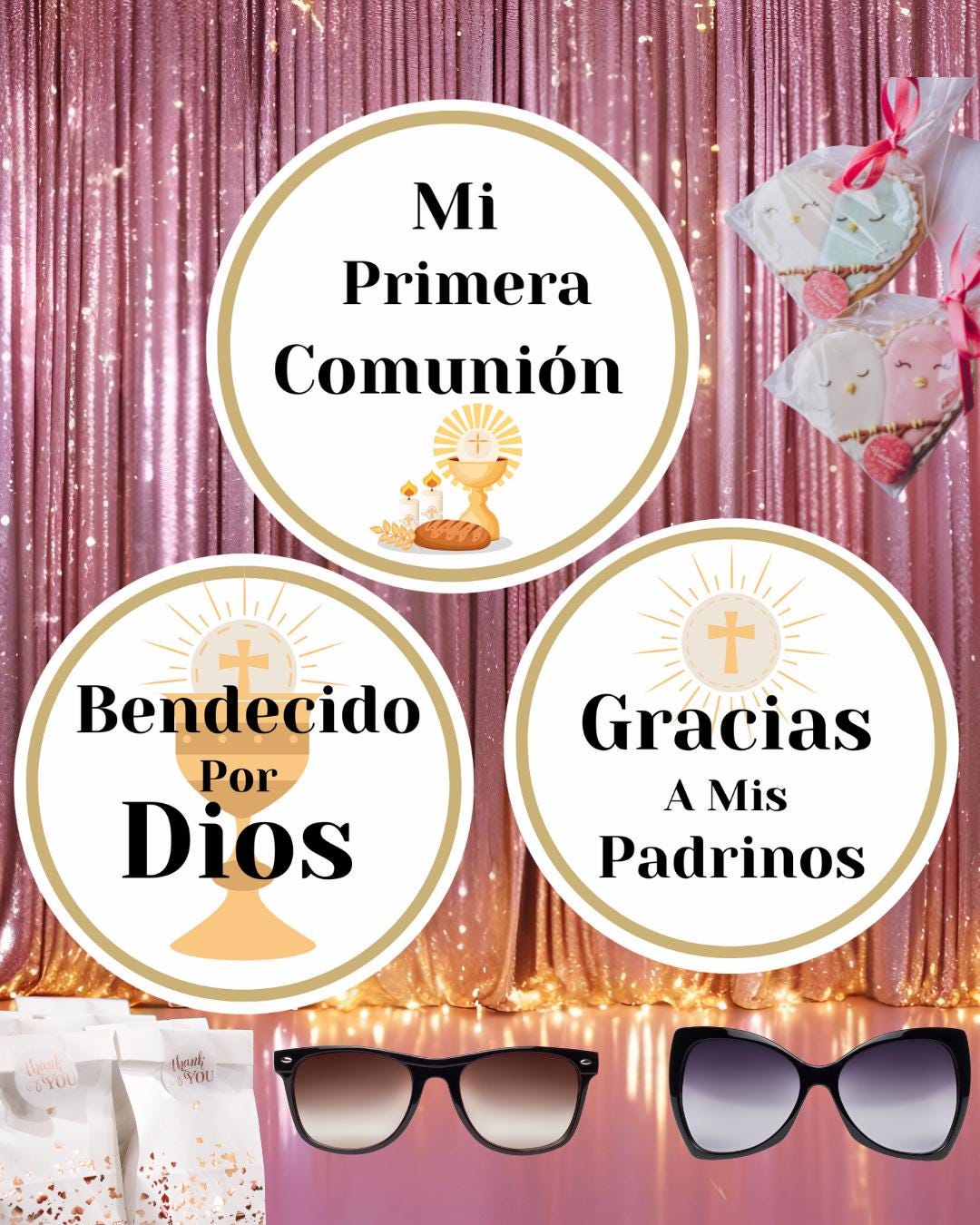 First Communion Photo Booth Props, Spanish Phrases, PVC Party Fun Signs ...