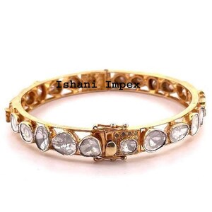 Bracelet Natural Uncut Diamond Polki 925 Sterling Silver Victorian Vintage Handmade Bracelet Diamond Bangle