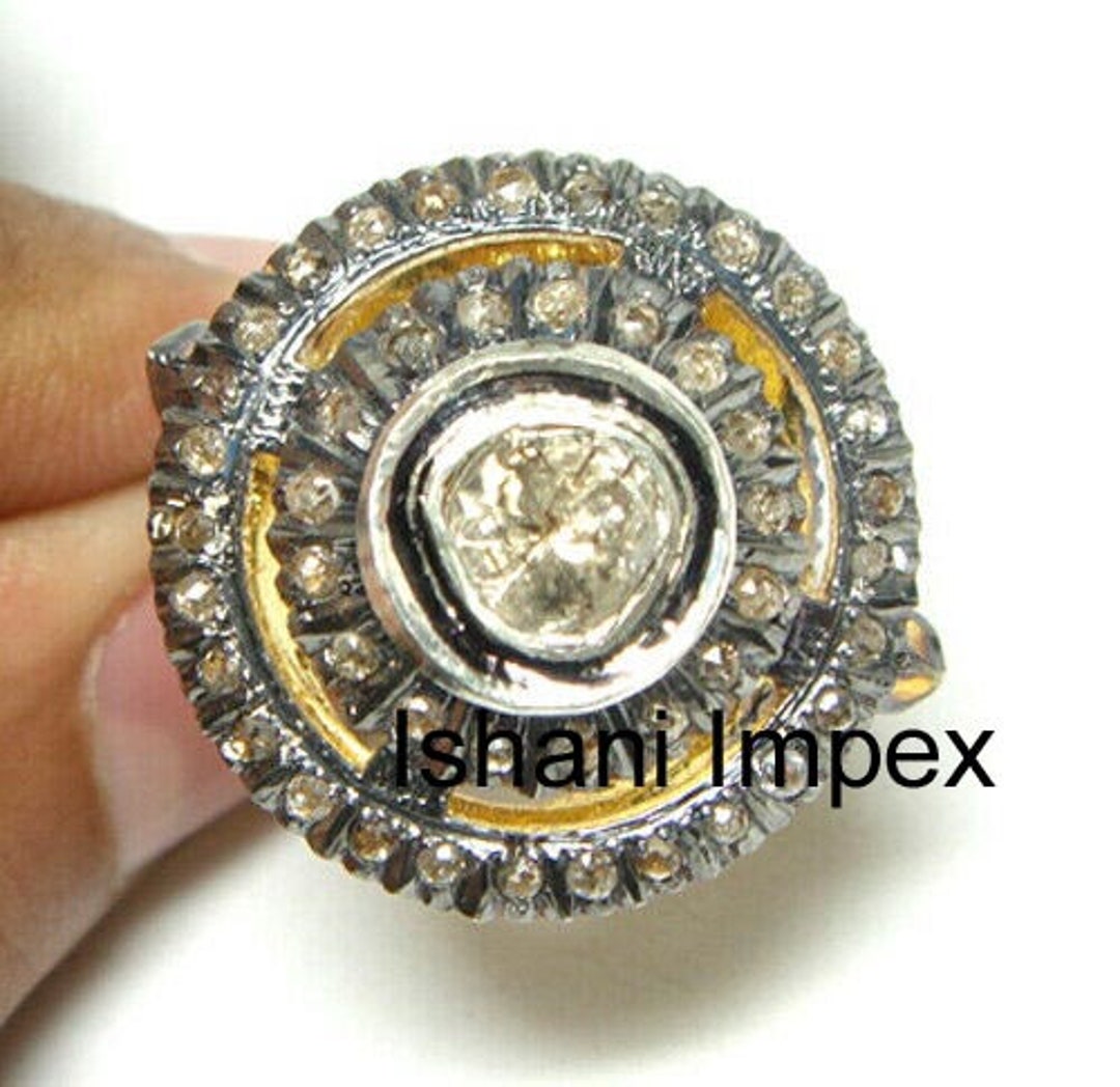 Natural Uncut Diamond Polki & Rose Cut Diamond 925 Sterling Silver Fine