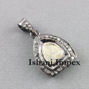 Victorian Pendant Natural Rose Cut Diamond Uncut Diamond Polki & 925 Sterling Silver Victorian Vintage  Handmade Diamond Pendant Jewelry
