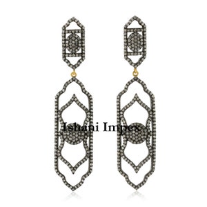 Diamond Jewelry Natural Rose Cut Diamond 925 Sterling Silver Victorian Vintage Fine Handmade Diamond Earrings Jewelry