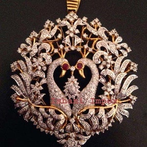 Victorian Peacock Pendant Jewelry Natural Diamond & Rose Cut Diamond 925 Sterling Silver Victorian Vintage Diamond Pendant Jewelry