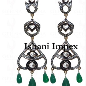 Victorian Vintage Fine Handmade Diamond Earrings Natural Rose Cut Diamond & Uncut Diamond Polki 925 Sterling Silver Jewelry