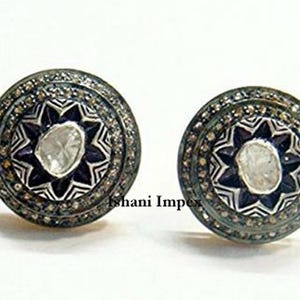 Diamond Earrings Victorian Vintage Fine Handmade Natural Rose Cut Diamond & Uncut Diamond Polki 925 Sterling Silver Earrings Jewelry