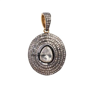 Pendant Jewelry Natural Rose Cut Diamond & Uncut Polki Diamond 925 Sterling Silver Pendant Victorian Jewelry
