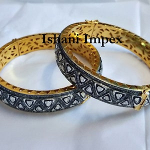 Victorian Jewelry Natural Uncut Diamond Polki & Rose Cut Diamond 925 Sterling Silver Victorian Vintage Bangle Handmade Diamond Bangle