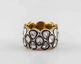 Natural Uncut Diamond Polki Ring, 925 Sterling Silver, Victorian Vintage Style, Handmade Jewelry