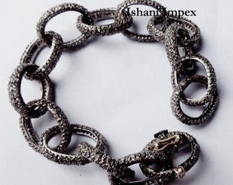 Natural Rose Cut Diamond & 925 Sterling Silver Bracelet Jewelry