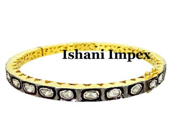 Natural Uncut Diamond Polki & 925 Sterling Silver Bangle Jewelry