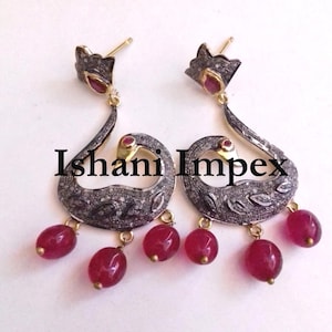 Diamond Jewelry Natural Rose Cut Diamond & 925 Sterling Silver Victorian Vintage Fine Handmade Diamond Earrings Jewelry
