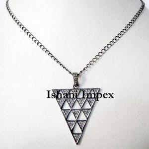 Victorian Rose Cut Diamond Pendant: 925 Sterling Silver Chain Necklace