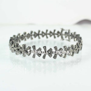 Diamond Bangle Victorian Natural RoseCut Diamond & 925 Sterling Silver Vintage Handmade Diamond  Bangle Bracelet
