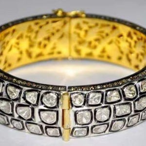 Bangle Bracelet Jewelry Natural Rosecut Diamond Uncut Diamond Polki 925 Sterling Silver Victorian Vintage Bangle Jewelry