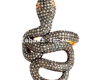 Natural Rose Cut Diamond Polki & Sterling Silver Victorian Snake Ring Jewelry