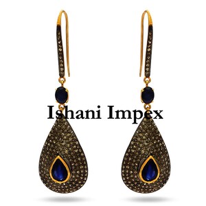 Diamond Earring Natural Rose Cut Diamond Sapphire Gemstone 925 Sterling Silver Victorian Diamond  Earrings Jewelry