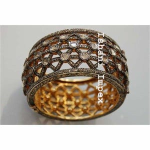Bangle Jewelry Natural Rose Cut Diamond Uncut Diamond Polki 925 Sterling Silver Vintage Diamond Bangle Bracelet Jewelry