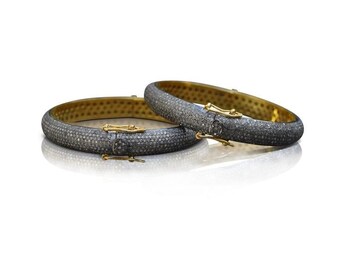 Natural Rosecut Diamond 925 Sterling Silver Bangle 2 Pieces Bangles Set Jewellry