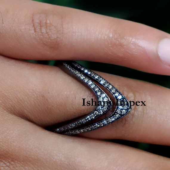 Fine Handmade Ring Natural Rose Cut Diamond Gold 925 Sterling