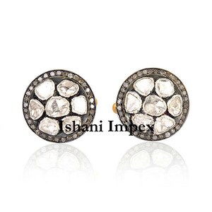 Earrings Natural Rose Cut Diamond & Uncut Diamond Polki 925 Sterling Silver Victorian Vintage Handmade Earrings Jewelry