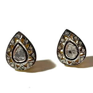 Rose Cut Diamond Uncut Polki Earrings: Victorian 925 Sterling Silver Jewelry