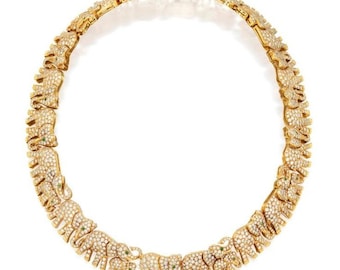 Natural Diamond Necklace & 925 Sterling Silver Gold Plated Elephant Style Victorian Jewelry