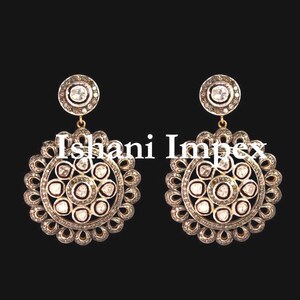 Diamond Earrings Natural Rose Cut Diamond & Uncut Diamond Polki Gold 925 Sterling Silver Victorian Vintage Fine Handmade Earrings Jewelry