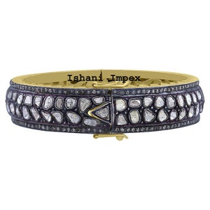 Bangle Jewelry Natural Rose Cut Diamond & Uncut Diamond Polki Gold 925 Sterling Silver Victorian Vintage Bangle Handmade Diamond Bracelet