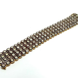 Victorian Jewelry Natural Rose Cut Diamond & Uncut Diamond Polki 925 Sterling Silver Victorian Vintage Bangle Handmade Diamond Bracelet