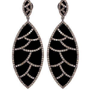 Diamond Earrings Natural Rose Cut Diamond & Enamel 925 Sterling Silver Enamel Diamond Earrings Jewelry
