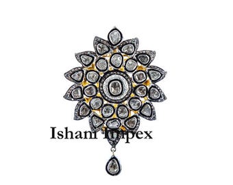 Natural Rose Cut Diamond Polki & 925 Sterling Silver Pendant Jewelry