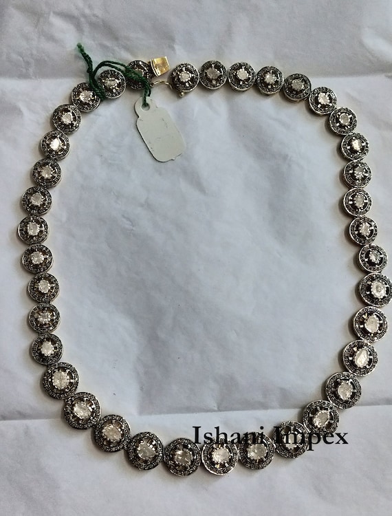 Collier Polki Diamond En Argent 925 Plaqué Or - Style Antique Pour Femmes - 22 Pouces - Fait Main En Inde