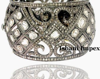 Natural Rosecut Diamond Uncut Diamond Polki  925 Sterling Silver Victorian Bangle Jewelry