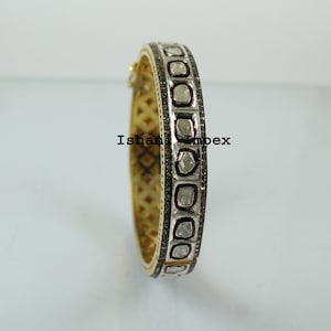 Victorian Jewelry Natural RoseCut Diamond & Uncut Polki 925 Sterling Silver Victorian Vintage Bangle Handmade Diamond Bangle Jewelry