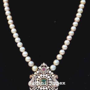 Necklace Natural Diamond Polki Uncut Diamond Rosecut Diamond Pave & Emerald Pearl Stone 925 Sterling Silver Diamond Necklace Jewelry