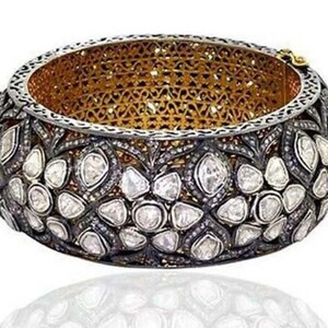 Bangle Bracelet Jewelry Natural Rosecut Diamond Uncut Diamond Polki 925 Sterling Silver Victorian Vintage Bangle Jewelry