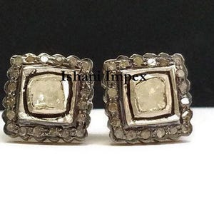 Earrings Natural Rose Cut Diamond & Uncut Diamond Polki 925 Sterling Silver Victorian Vintage Stud Earrings Jewelry