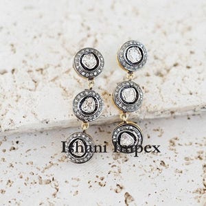 Earrings Natural Rose Cut Diamond Uncut Diamond Polki 925 Sterling Silver Earrings Jewelry Victorian Vintage Earrings
