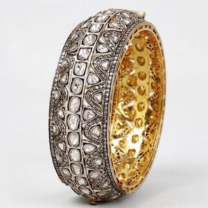 Bangle Jewelry Natural Rose Cut Diamond & Uncut Diamond Polki 925 Sterling Silver Vintage Diamond Bangle Bracelet