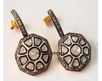 Natural Rose Cut Diamond , Polki & 925 Sterling Silver Earrings Jewelry