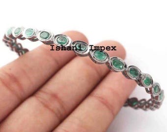 Emerald Gemstone 925 Sterling Silver Bangle Bracelet (2.5 Inch)