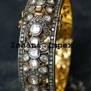 Bangle Jewelry Natural Rose Cut Diamond Uncut Diamond Polki 925 Sterling Silver Vintage Diamond Bangle Bracelet