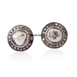 Victorian Vintage Fine Handmade Diamond Earrings Natural Rose Cut Diamond & Uncut Diamond Polki 925 Sterling Silver Earrings Jewelry