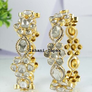 Diamond Polki Bangles Set Natural Diamond Polki Rosecut Diamond 925 Sterling Silver Victorian Diamond Bangle Jewelry 2 Pieces