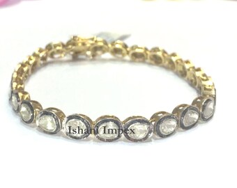 Natural Uncut Diamond Polki & 925 Sterling Silver Bracelet bangle Jewelry
