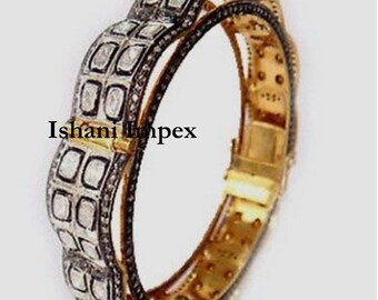 Natural Rose Cut Diamond , Polki & 925 Sterling Silver Bangle Jewelry
