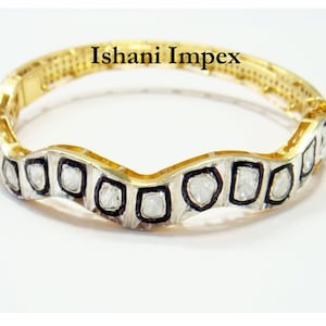 Natural Rose Cut Diamond & Uncut Diamond Polki 925 Sterling Silver Victorian Bangle Handmade Diamond Bracelet Victorian Jewelry